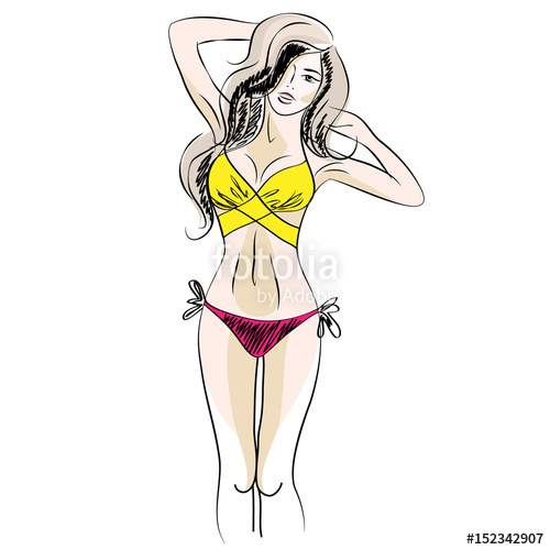 500x500 Beautiful Young Woman In Swimsuit Vector Isolated Illustration