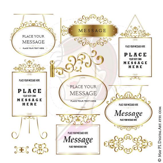 570x570 Gold Frames Clipart Featuring Swirl Rococo Frame Vector Etsy