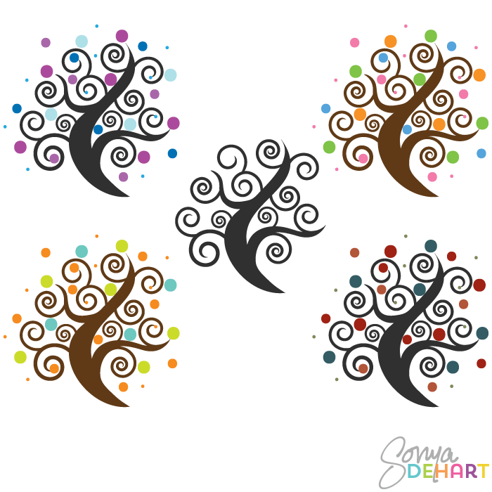 Vector Swirl Trees Clip Art Set 700x700 Vector Swirl Trees Clip Art Set