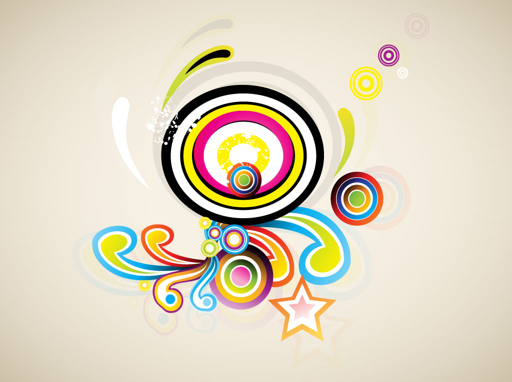 1024x765 Colorful Retro Swirls Vector Art Graphics