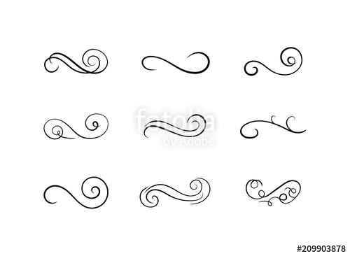 500x366 Vector Book Decoration Antique Set, Swirly Lines, Calligraphic
