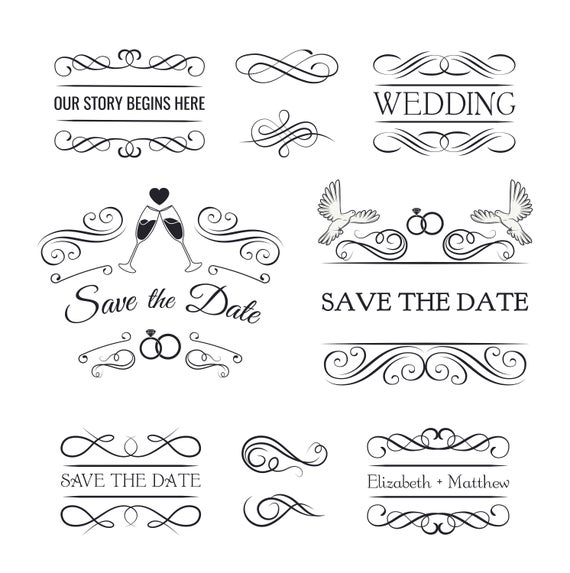 570x573 Wedding Invitation Set Champagne Swirly Lines Doves Etsy