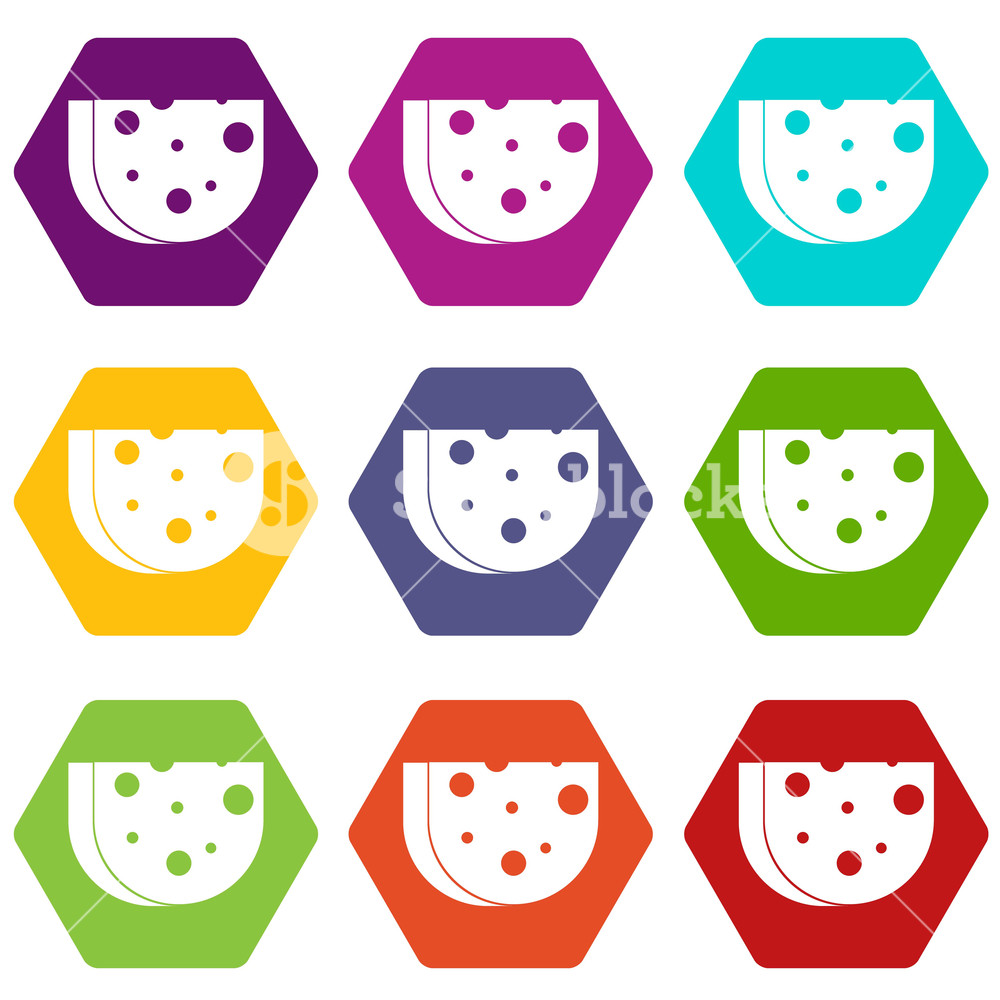 1000x1000 Piece Of Swiss Cheese Icon Set Many Color Hexahedron Isolated