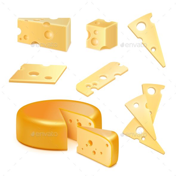 590x590 Cheese With Holes, Pieces And Slices Of Various Shape Realistic