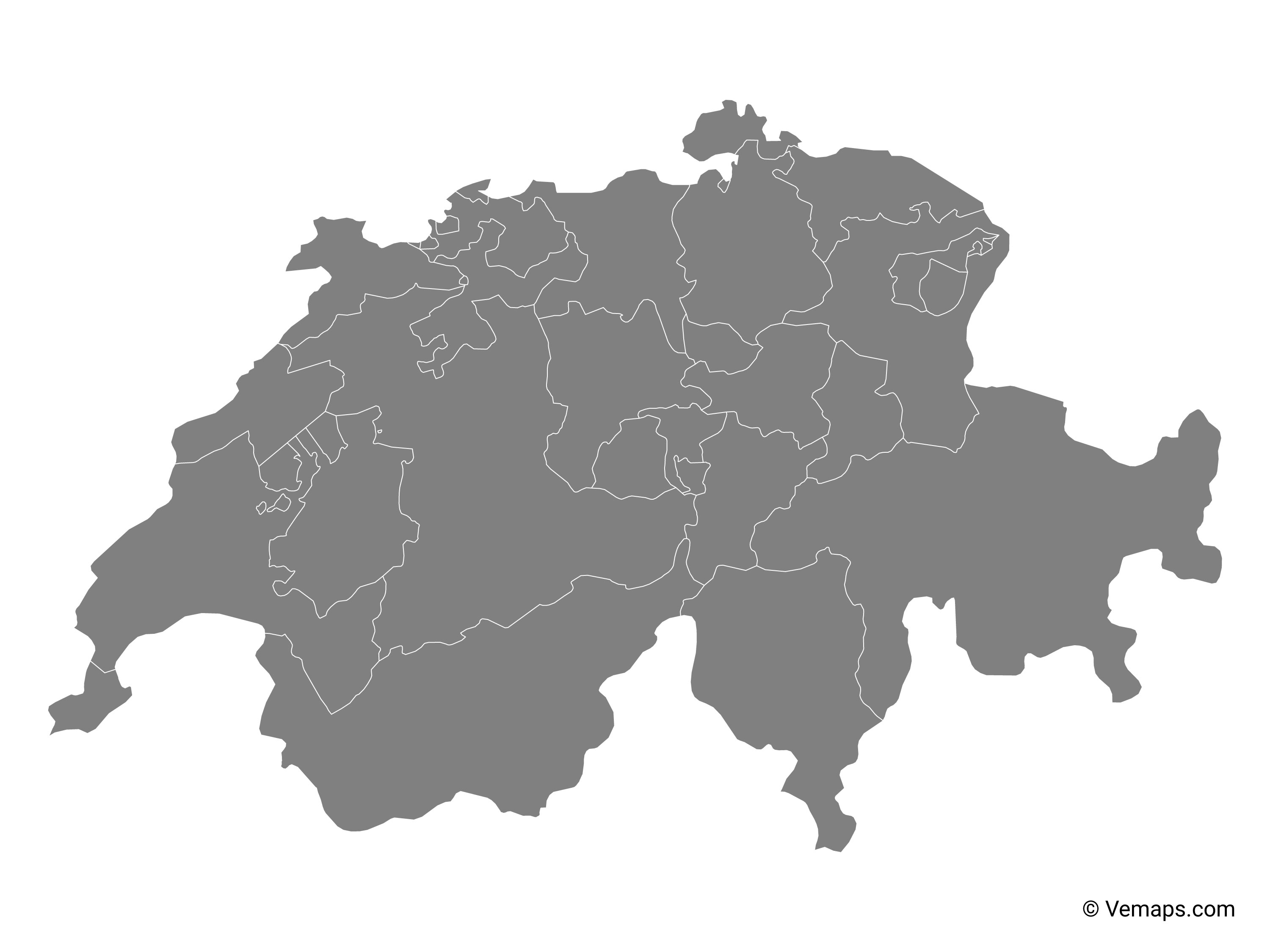 3000x2250 Grey Map Of Switzerland With Cantons Free Vector Maps