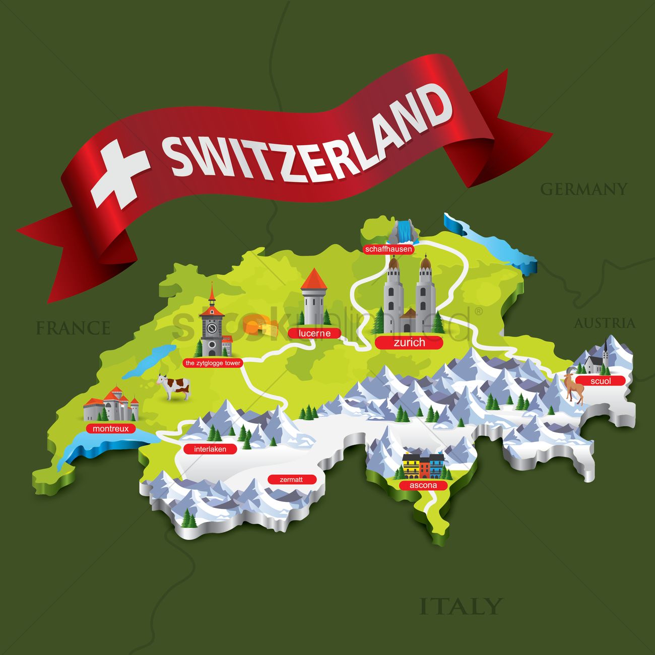 1300x1300 Map Of Switzerland Vector Image