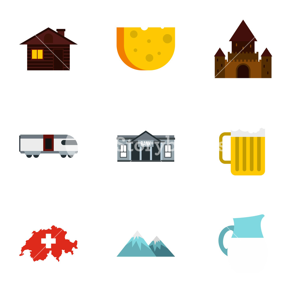 1000x1000 Switzerland Icons Set Flat Illustration Of Switzerland Vector