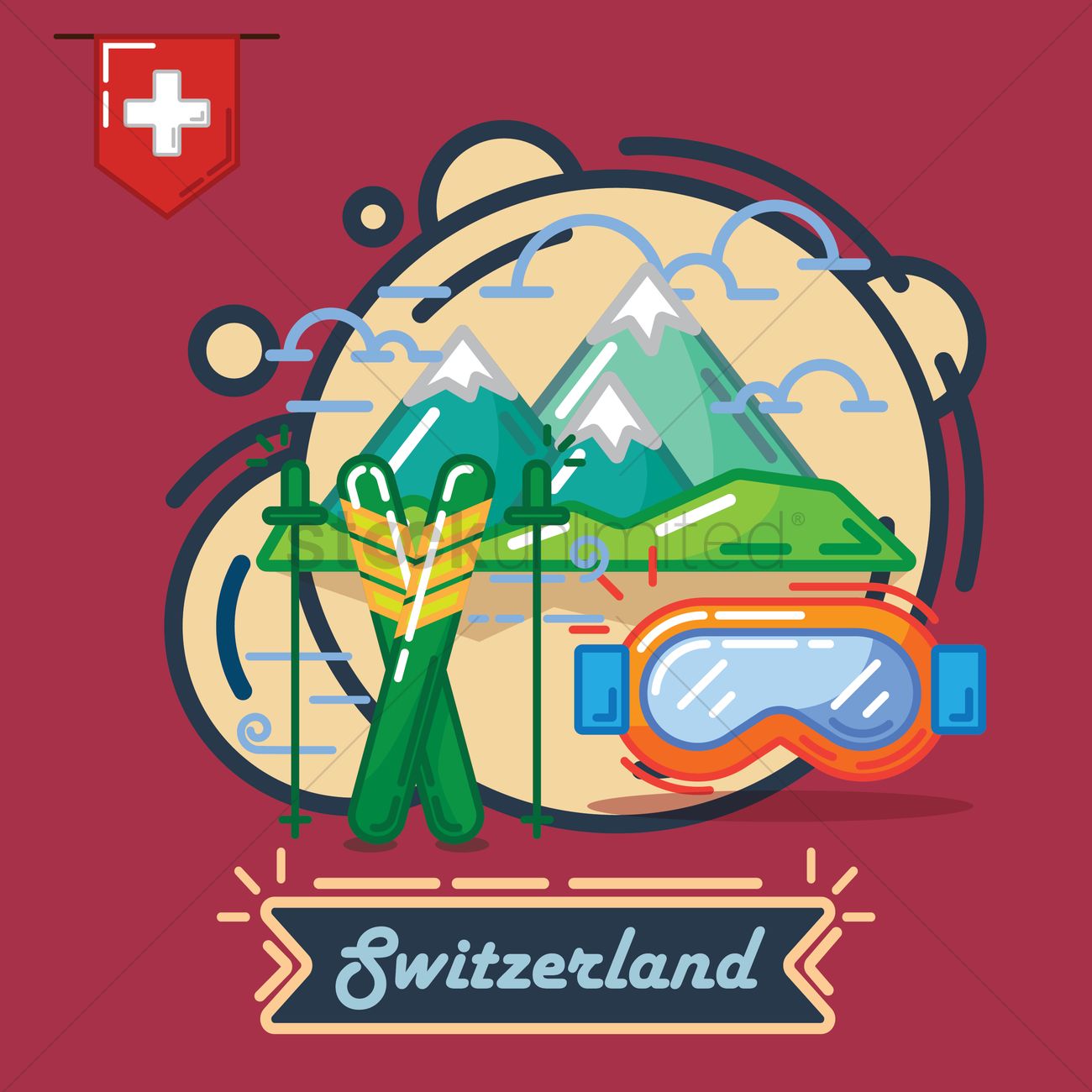 1300x1300 Winter Sports In Switzerland Vector Image