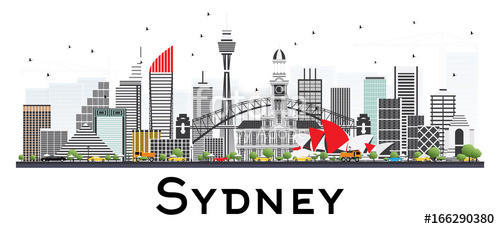 500x229 Sydney Australia Skyline With Gray Buildings Isolated On White