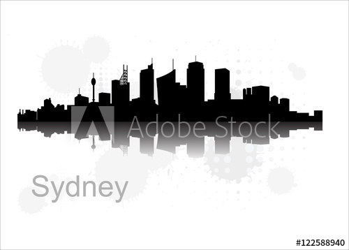 500x358 Sydney City Skyline Vector Flat Design Monochrome Illustration
