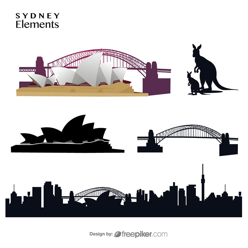 800x800 Freepiker Sydney Elements Skyline Opera House Bridge Kangaroo