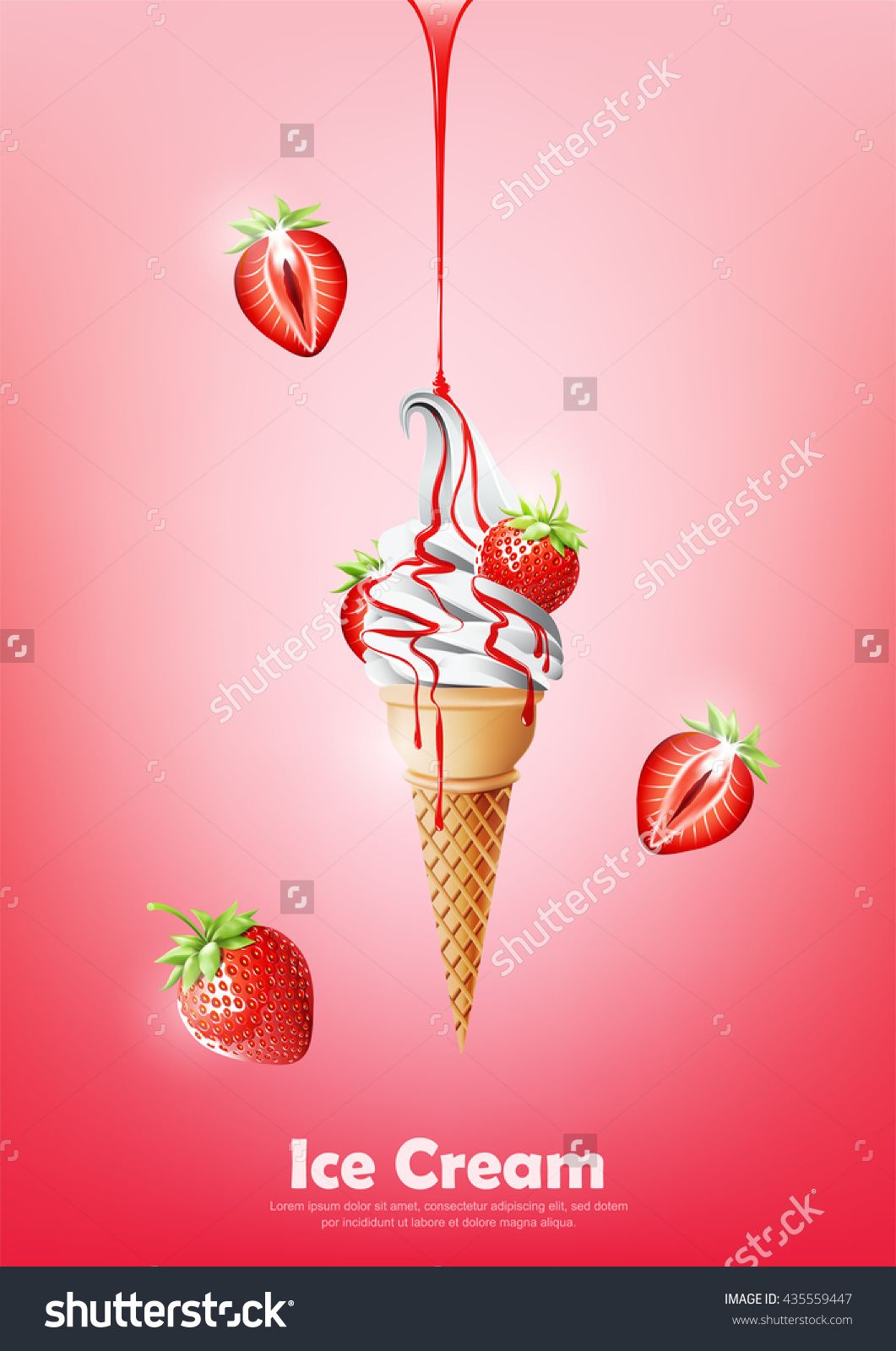 1061x1600 Ice Cream In The Cone, Pour Strawberry Syrup And A Lot