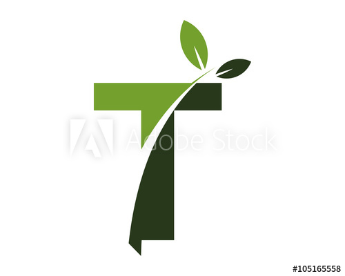 500x400 T Green Leaves Letter Swoosh Ecology Logo