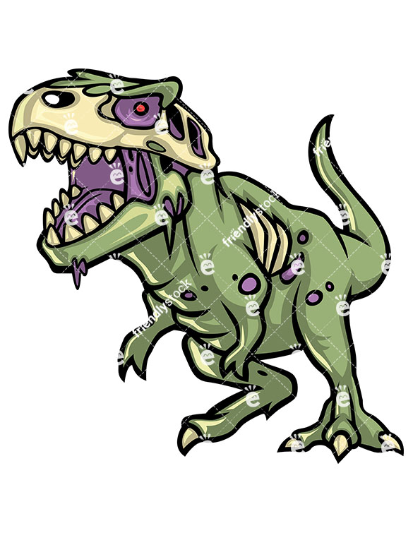 T Rex Dinosaur Zombie Cartoon Clipart With Commercial License 585x755 T Rex Dinosaur Zombie Cartoon Clipart With Commercial License