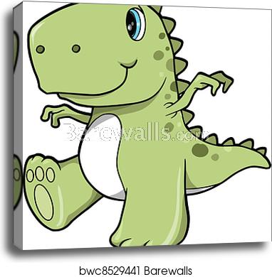 382x390 Cute Green Dinosaur T Rex Vector Canvas Print Barewalls