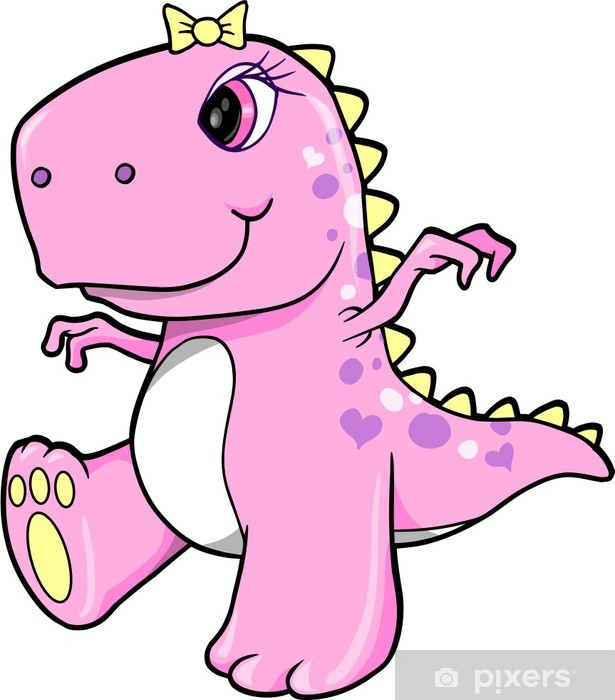 615x700 Cute Pink Girl Dinosaur T Rex Vector Illustration Art Wall Mural