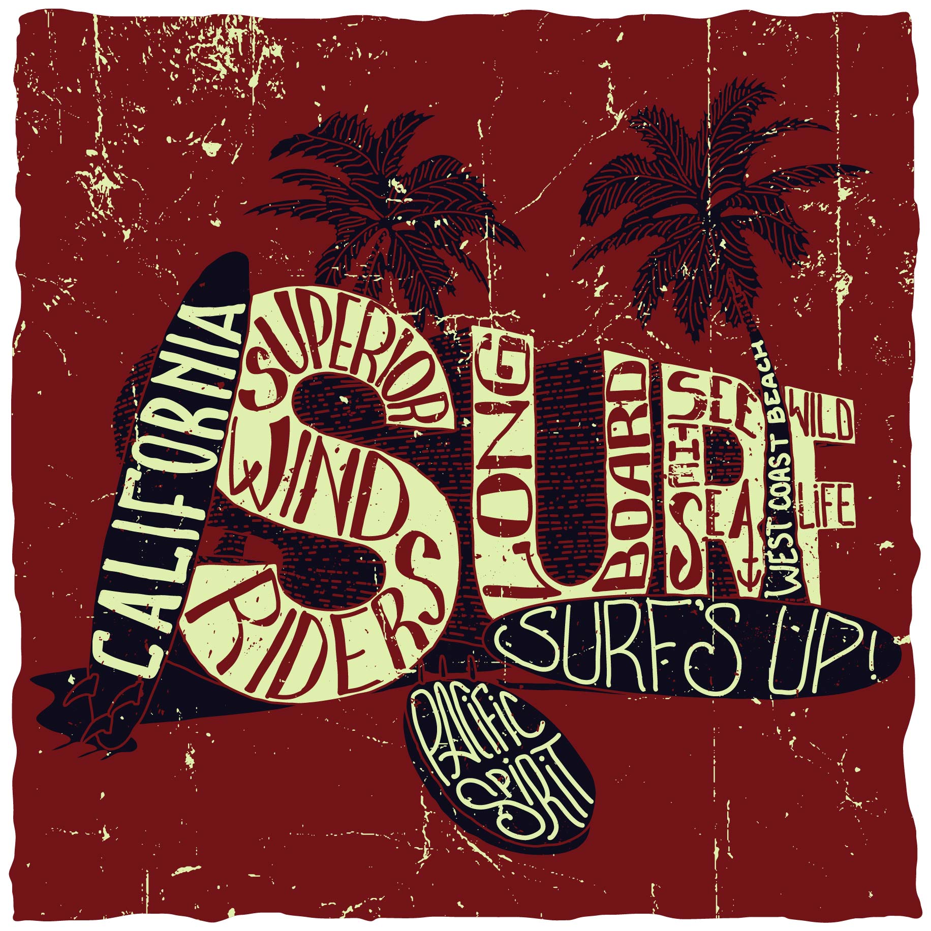 1832x1832 Vintage Surf T Shirt Print Free Vector Download