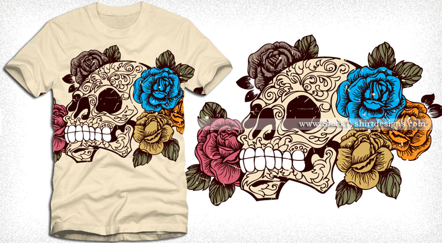 Sugar Skull With Roses T Shirt Design Vector Vector T Shirt 860x473 Sugar Skull With Roses T Shirt Design Vector Vector T Shirt