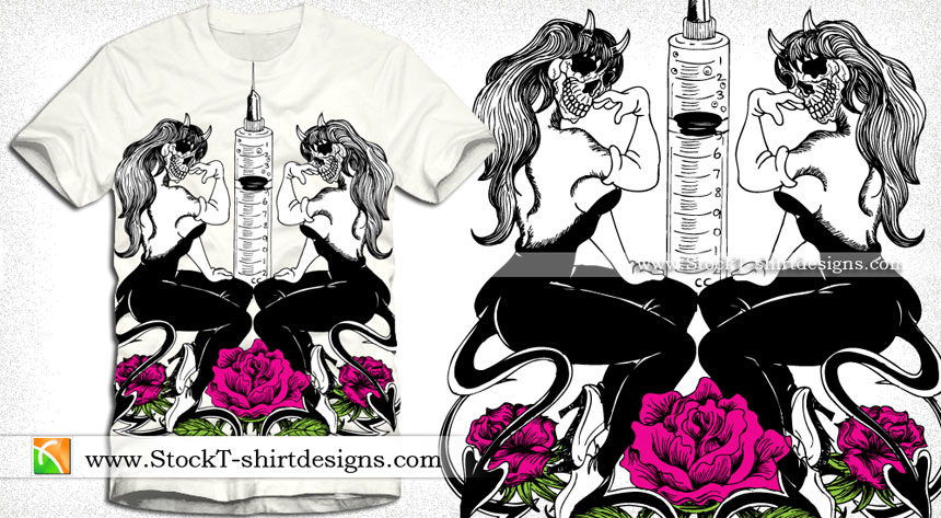860x473 Skull Woman With Flowers And Syringe Vector T Shirt Graphic Design