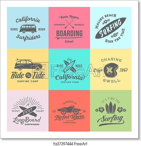 561x581 Free Art Print Of Vector Retro Style Surfing Labels, Logos Or T