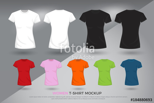 500x335 Women T Shirt Mockup, Set Of Black, White And Colored T Shirts