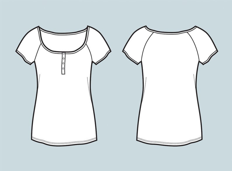 794x586 Button Up Top T Shirt Vector Fashion Flat Sketch Adobe Etsy