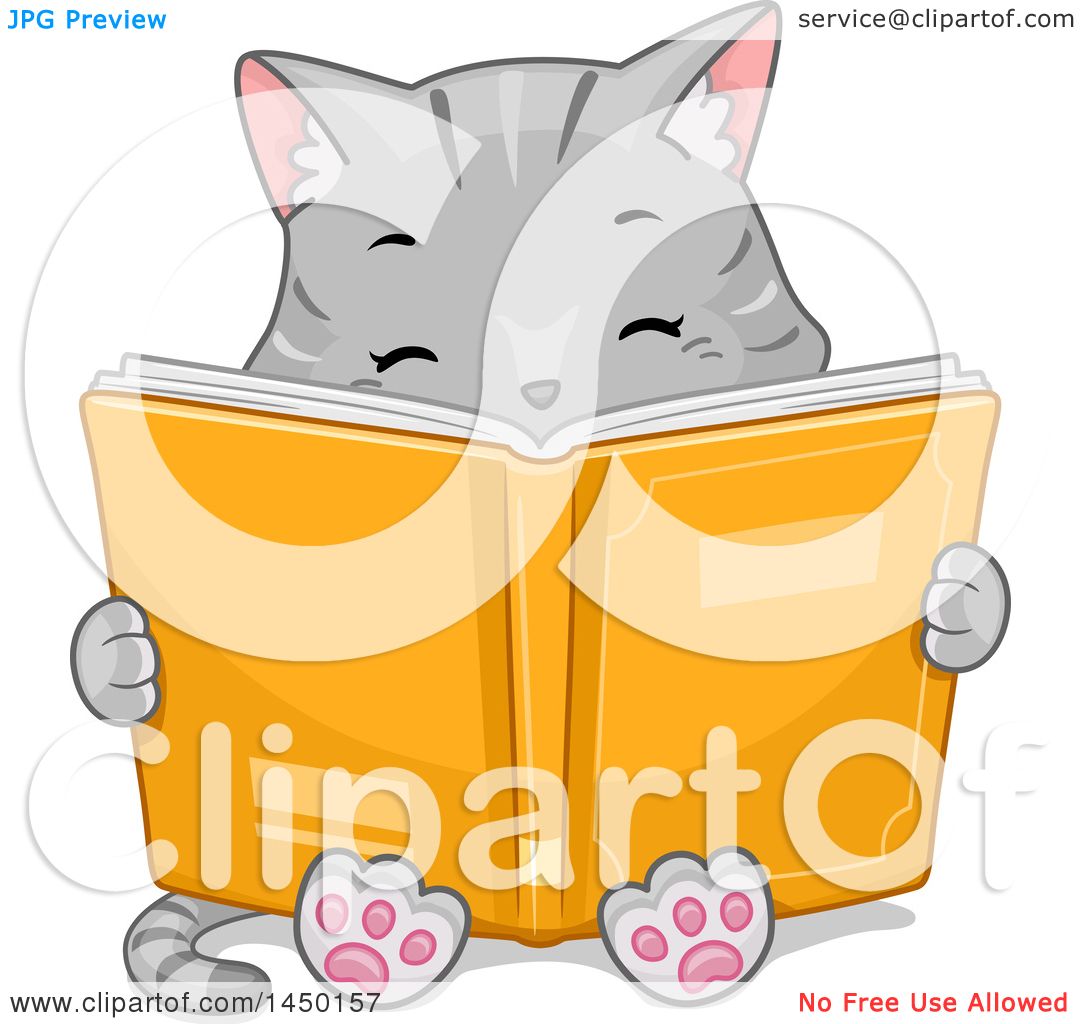 1080x1024 Clipart Graphic Of A Cute Gray Tabby Cat Reading A Book