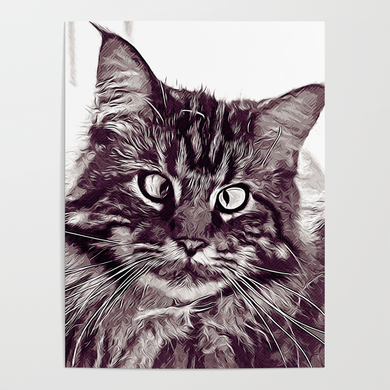 1500x1500 Squinting Maine Coon Cat Vector Art White Poster