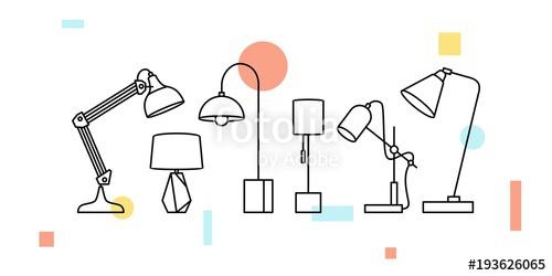 500x250 Desk Table Lamp Vector Illustration Icon Outline Line Art Decor