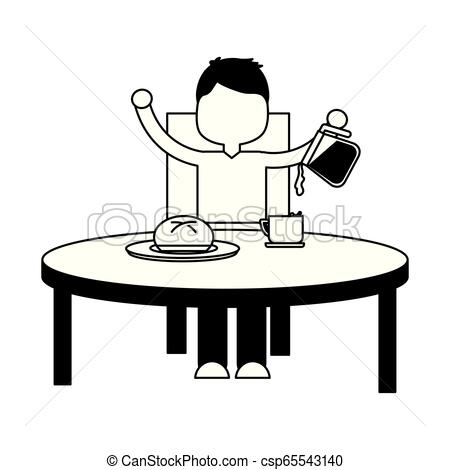 Boy Eating Breakfast In The Table Vector Illustration 450x470 Boy Eating Breakfast In The Table Vector Illustration