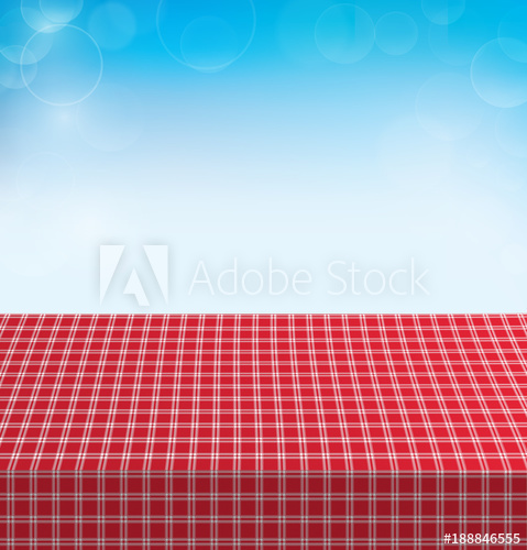479x500 Picnic Table Covered With Checkered Tablecloth Vector