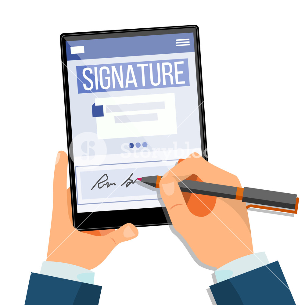 1000x1000 Electronic Signature Tablet Vector Electronic Document, Contract