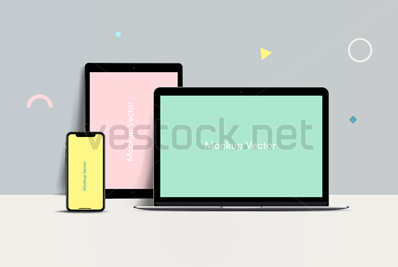 800x536 Set Realistic Mockup Laptop, Tablet And Smartphone Vector