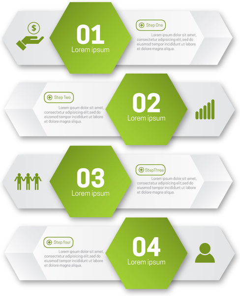 488x600 Infographic Illustration With Green Hexagons And Horizontal Tabs