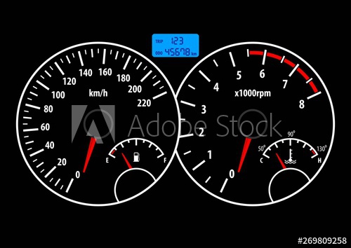 500x354 Car Dashboard With Speedometer, Tachometer, Fuel And Temperature