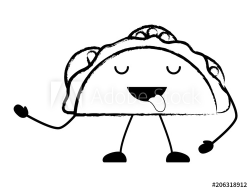 500x380 Kawaii Taco Icon Over White Background, Vector Illustration