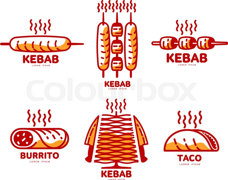 800x633 Set Of Stylized Kebab, Burrito, Taco Stock Vector Colourbox