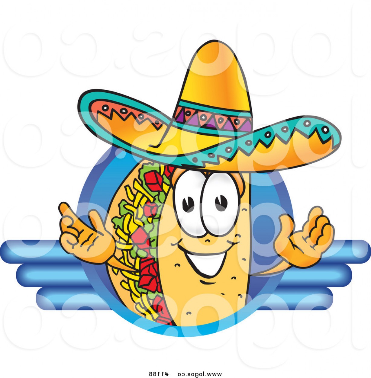 1228x1252 Royalty Free Vector Logo Of A Cartoon Taco Mascot Composited