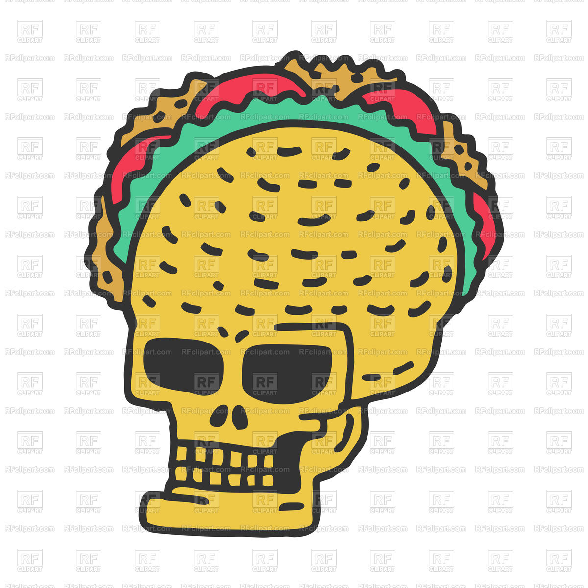 1200x1200 Skull Taco Drawing Mexican Skeleton Head With Tacos Vector Image