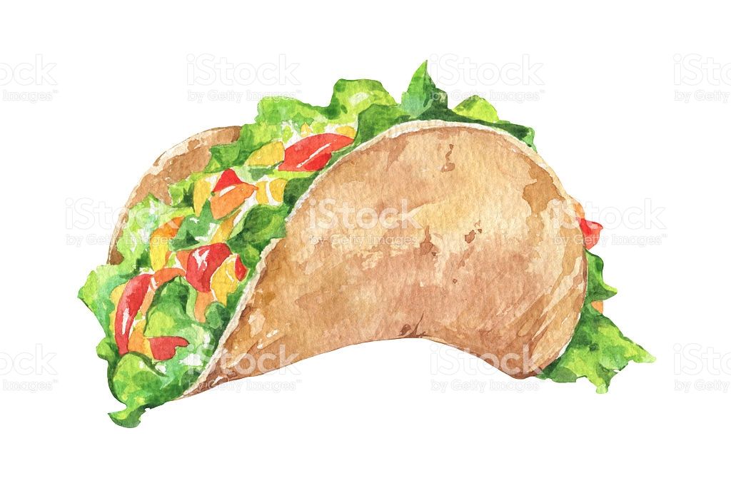 1024x677 Watercolor Illustration Mexican Taco With Fresh Vegetables