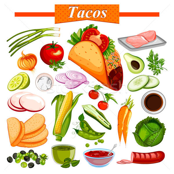 600x600 Food And Spice Ingredient For Mexican Snack Tacos Vector