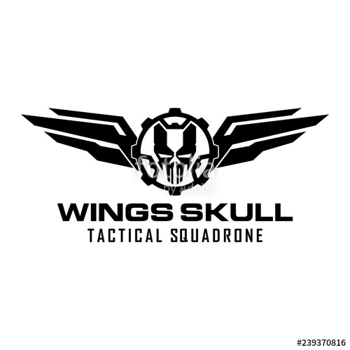 500x500 Wings Gear Skull Military Tactical Squadrone Logo Design Template