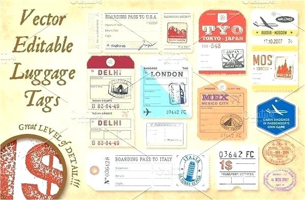 600x394 Travel Bag Tag Template Vector Luggage Vintage