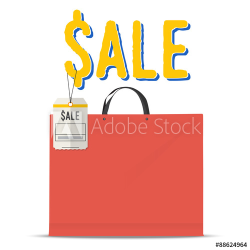 500x500 Blank Red Shopping Bag With Paper Price Tag Vector Illustration