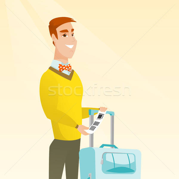 600x600 Caucasian Businessman Showing Luggage Tag Vector Illustration
