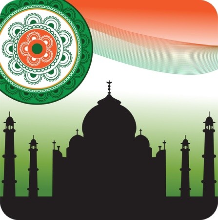 447x450 Silhouette Of Taj Mahal On Indian Flag Background Royalty Free