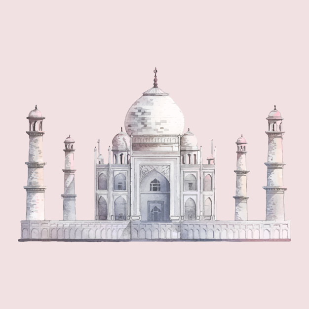 626x626 The Taj Mahal In Agra, India Watercolor Illustration Vector Free