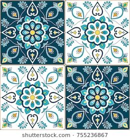 260x280 Portuguese Tile Pattern Vector With Baroque Floral Ornament Motifs