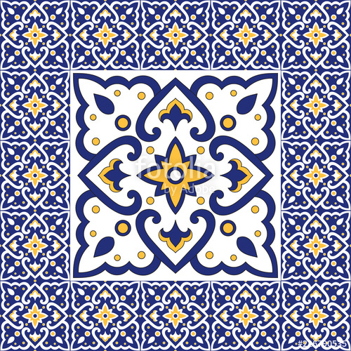 500x500 Spanish Tile Pattern Vector Ornaments Vintage Barcelona Mosaic
