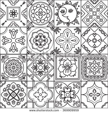 450x470 Talavera Set Of Mexican Tiles Seamless Pattern Adult Coloring
